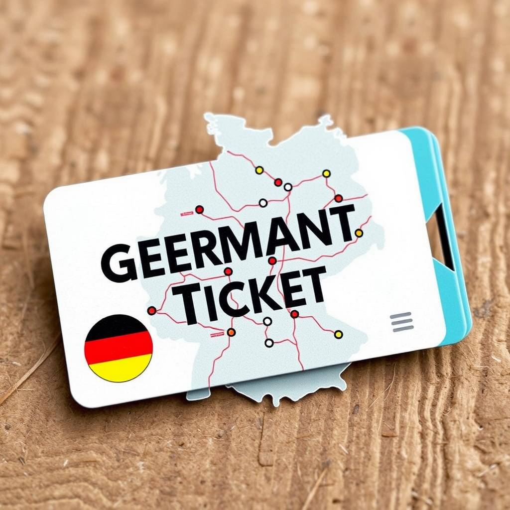 Deutschland-Ticket Karte mit modernem Design, zeigt eine stilisierte Deutschlandkarte mit Verkehrsverbindungen und dem Deutschland-Ticket Logo