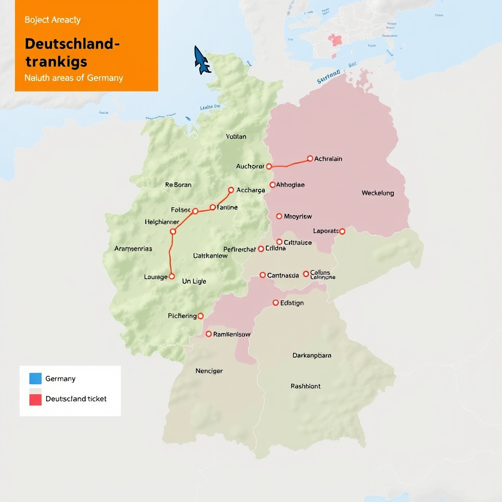 Deutschlandkarte mit markierten Verkehrsverbünden und Gültigkeitsbereichen des Deutschland-Tickets