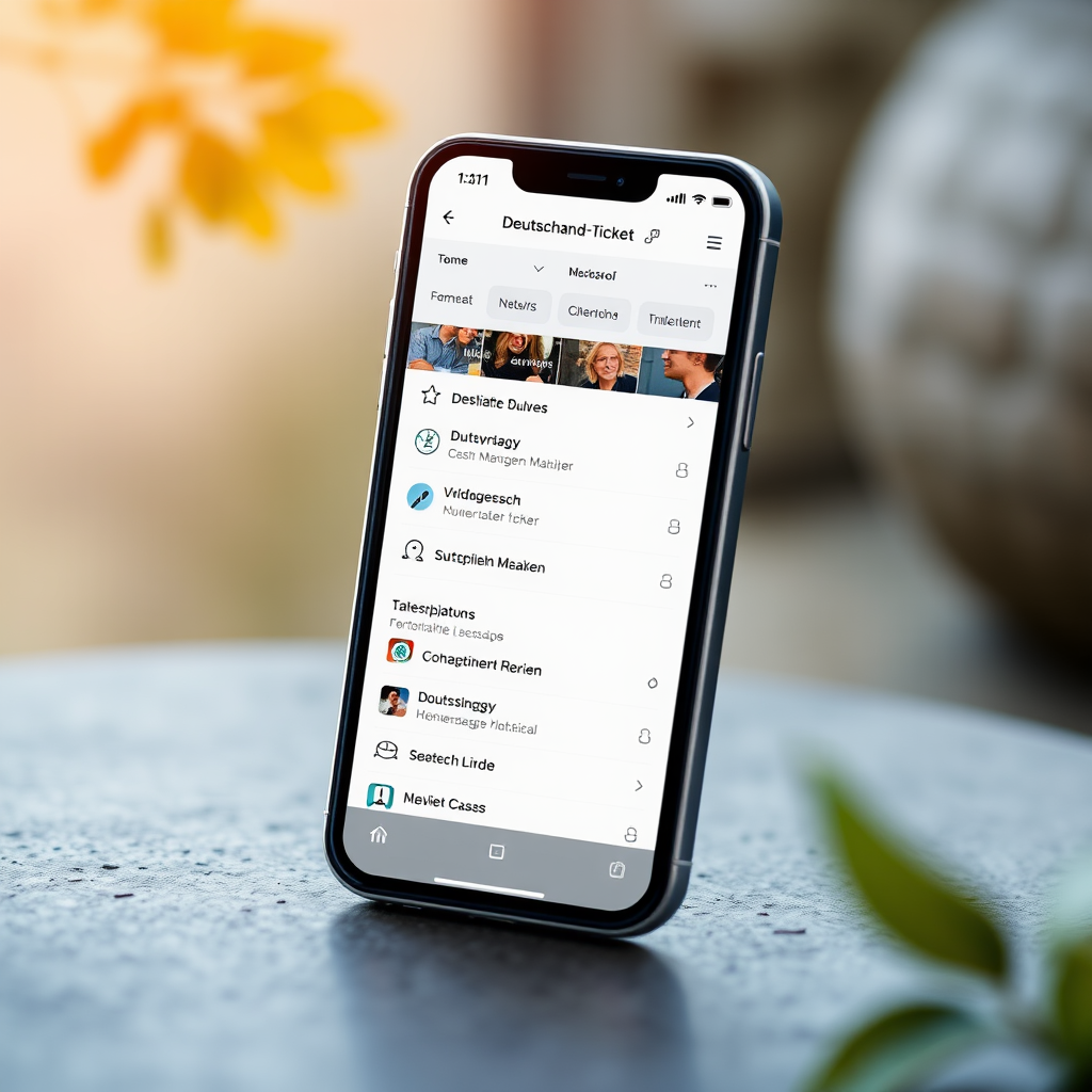 Deutschland-Ticket Abo-Verwaltung Smartphone App Interface mit verschiedenen Verwaltungsoptionen und Benutzerfreundlicher Oberfläche